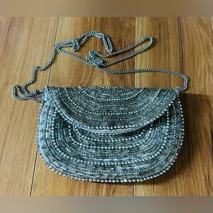 Elegant Silver Beaded Women's Bag